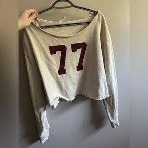Cream Cropped and Off the Shoulder Sweatshirt